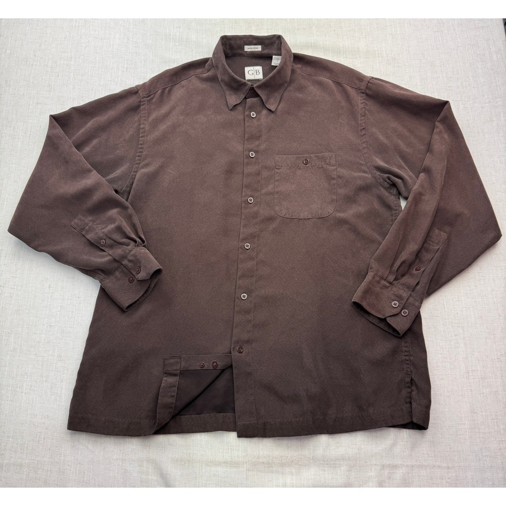 Geoffrey Beene Micro Suede Shirt Mens Large Brown Long Sleeve Casual Button Down